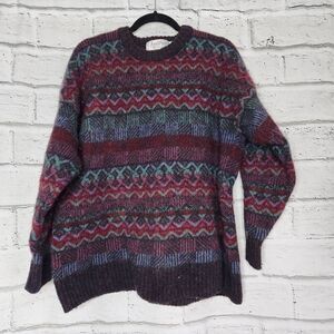 Antartex Mens Vuntsge Multicolor Pure New Wool Crew Neck Pullover Sweater XL